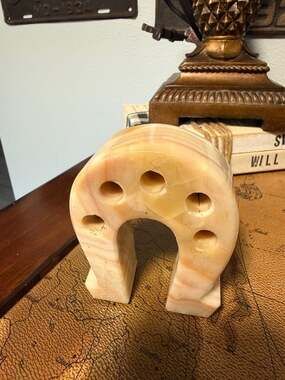 Vintage Yellow Onyx Horseshoe Shaped Pen and Pencil Holder